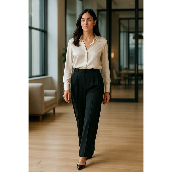 MaxMara Pants - Max Mara Women’s Black Pleated Wide Leg Trousers Pants IT 40 US 6